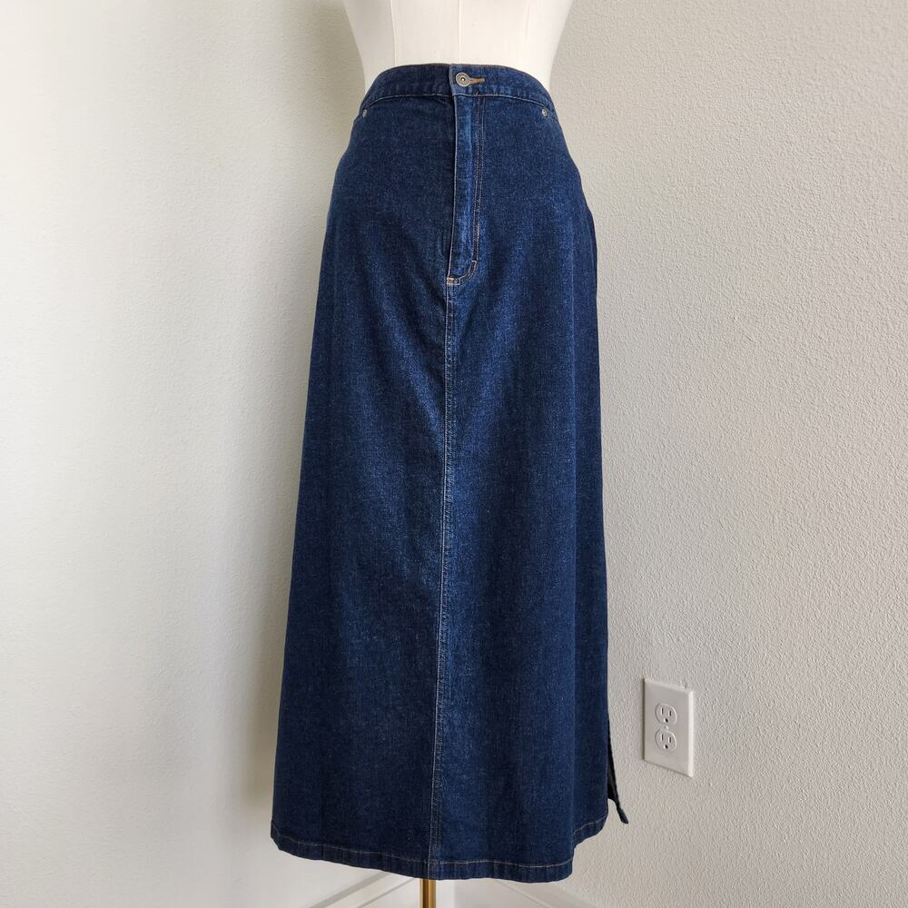 Vintage 90s L.A. Blues Dark Wash Denim High Waisted Midi Skirt With Slit 18